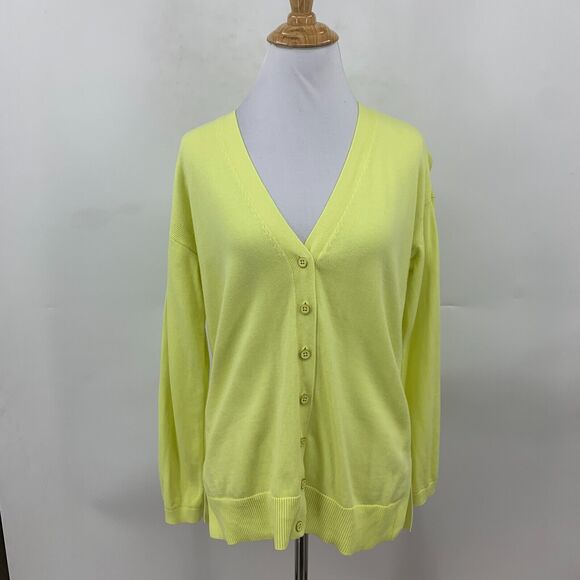 Talbots Cardigan Womens SP Small Petite Yellow V Neck Button Front Side Slit - Picture 2 of 10